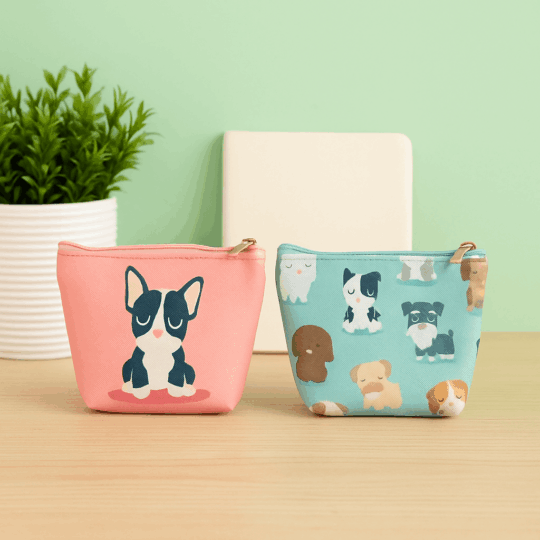 Carteira Bulldog Francês / Gang dos Cães - Design Divertido, 8.5x11x3.5cm, PVC Durável, Ideal para Amantes de Cães, Escolha entre Rosa e Azul Turquesa, Compacta e Prática para o Dia a Dia