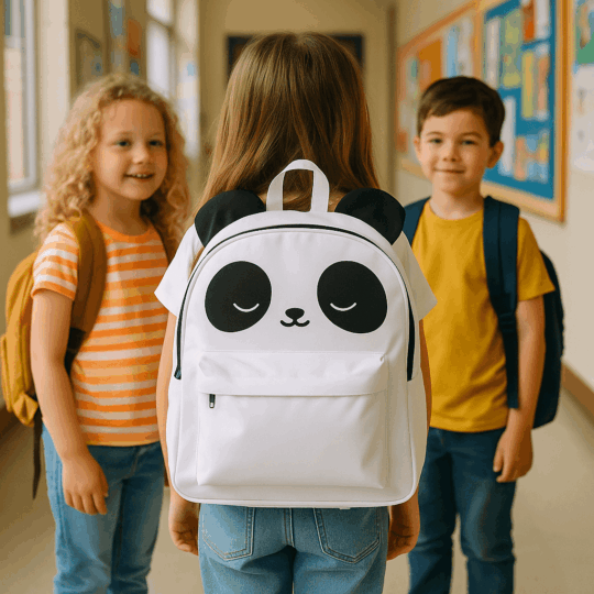 Mochila Escolar Panda - 38x31.5x13.5 cm, Poliéster/Algodão, Design Adorável com Cara de Panda e Orelhas em 3D, Prática, Durável e Leve, Ideal para Escola, Passeios ou Viagens, Excelente Prenda para Amantes de Pandas e Crianças