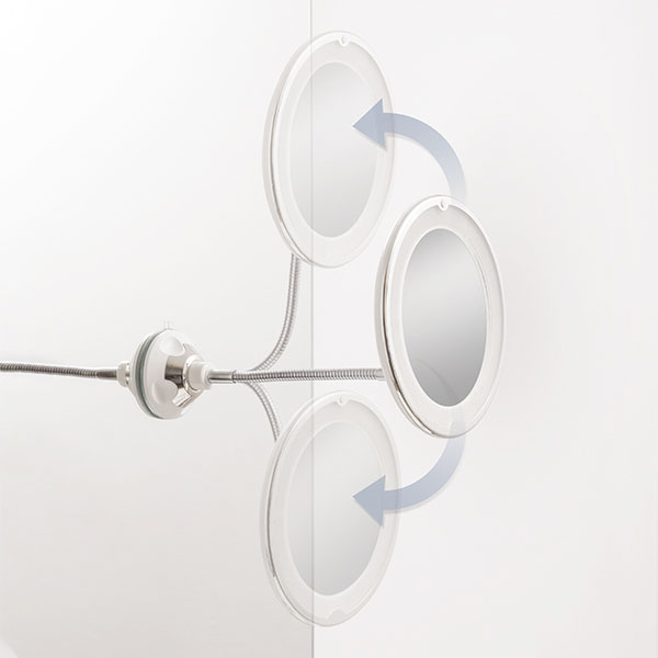 Espelho LED com ampliação, braço flexível e ventosa