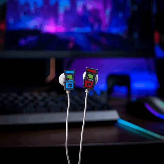 Auriculares Game Over 3.5mm - Design Divertido Inspirado em Jogos, Inclui Capas Intercambiáveis (Consola Retro Arcade), Comprimento do Cabo: 110cm, Jack de 3.5mm, Ideal para Crianças (3+), Ótima Prenda para Amantes de Videojogos