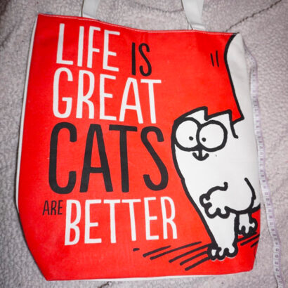 Saco com fecho e forro "Life is Great Cats Are Better"