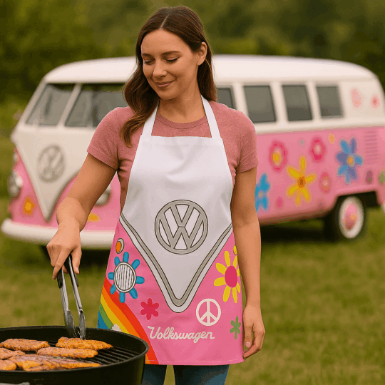 Avental Volkswagen VW Pão de Forma - Summer Love - 100% Algodão, 70x80 cm, Design Divertido com Autocaravana VW, Ideal para Cozinhar com Estilo, Perfeito para Amantes de Volkswagen, Ótima Prenda para Qualquer Ocasião