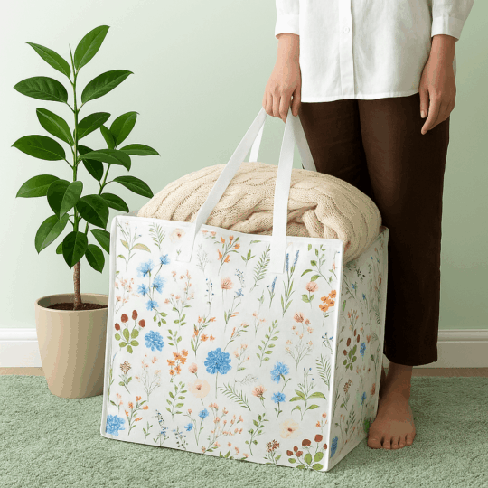 Saco de Arrumação - Prados de Néctar 48x54x28cm - Padrão Elegante, Ideal para Roupas, Brinquedos, Roupa de Capa, Edredon e Acessórios, Dobrável e Portátil, Fácil de Limpar, Organizador Versátil, Material Resistente, Design Compacto e Prático para qualquer espaço