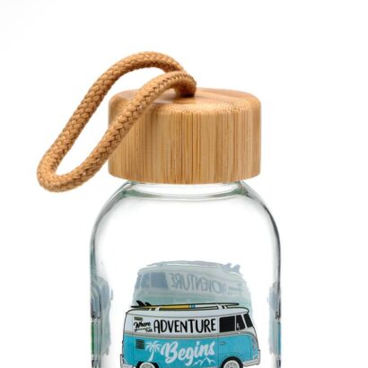 Garrafa de água de vidro 500ml com tampa de bambu VW Camper Bus Verão Surf