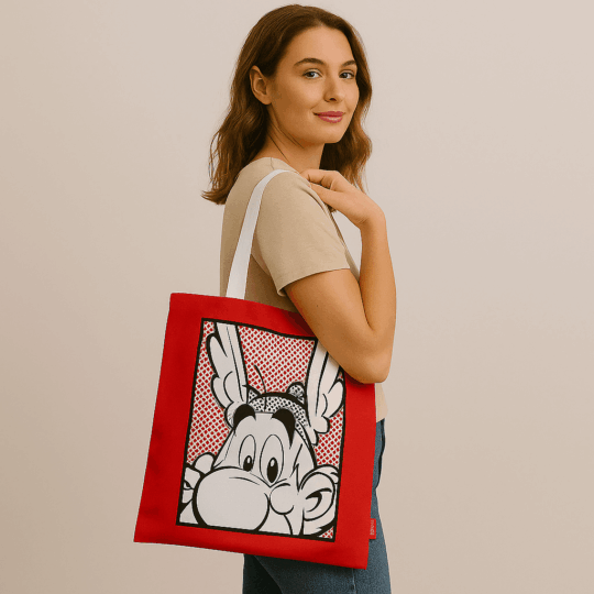 Saco Tote Reutilizável para Compras - Astérix - 33x32x8 cm, Design Inspirado na Série de Banda Desenhada Astérix, Feito de Poliéster com Alças de Polipropileno, Eco-Friendly, Grande Capacidade, Fácil de Limpar, Ideal para Compras e Uso Diário, Ótima Prenda para Fãs de Astérix