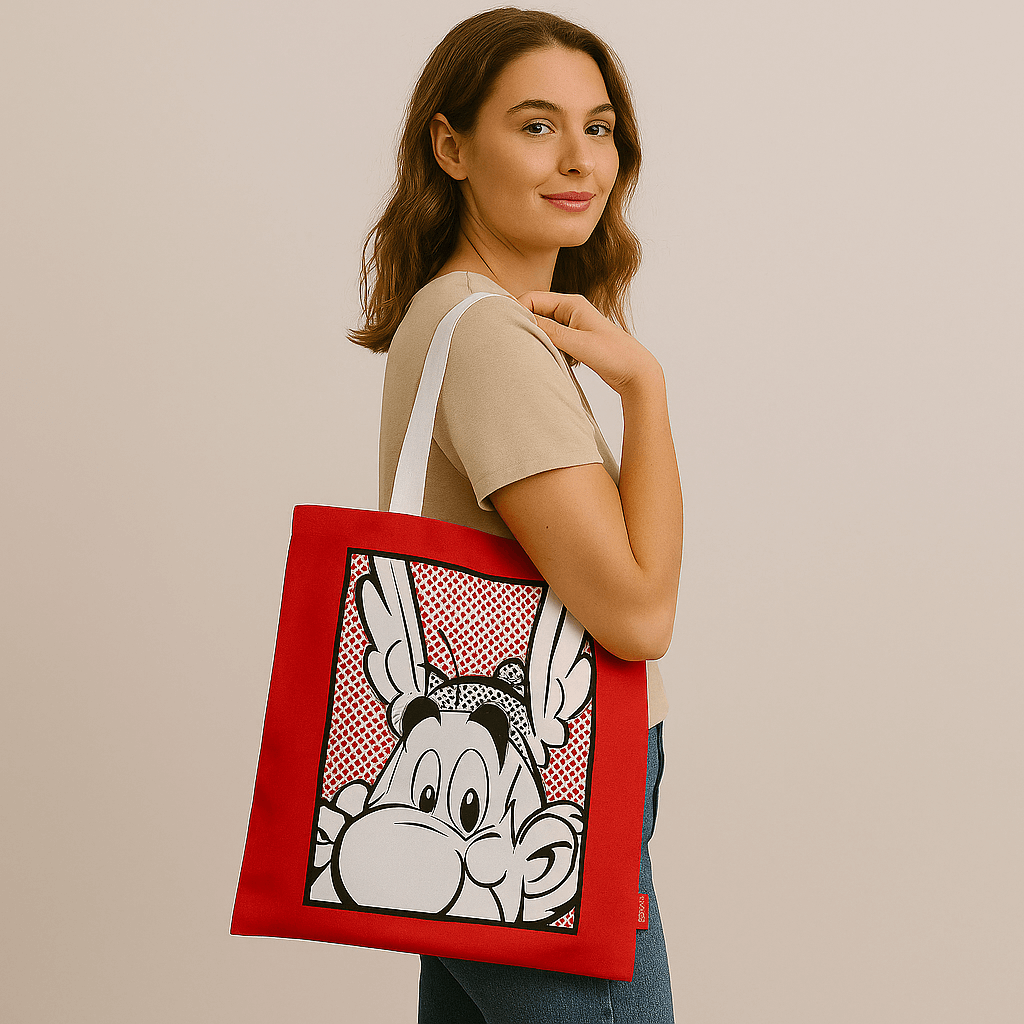 Saco Tote Reutilizável para Compras - Astérix - 33x32x8 cm, Design Inspirado na Série de Banda Desenhada Astérix, Feito de Poliéster com Alças de Polipropileno, Eco-Friendly, Grande Capacidade, Fácil de Limpar, Ideal para Compras e Uso Diário, Ótima Prenda para Fãs de Astérix