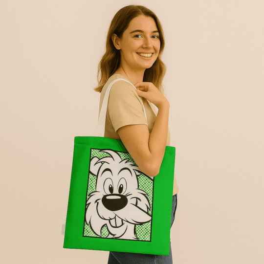 Saco Tote Reutilizável para Compras - Idefix - 33x32x8 cm, Design Inspirado na Série de Banda Desenhada Astérix, Feito de Poliéster com Alças de Polipropileno, Eco-Friendly, Grande Capacidade, Fácil de Limpar, Ideal para Compras e Uso Diário, Ótima Prenda para Fãs de Idefix