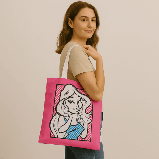 Saco Tote Reutilizável para Compras - Falbala - 33x32x8 cm, Design Inspirado na Série de Banda Desenhada Astérix, Feito de Poliéster com Alças de Polipropileno, Eco-Friendly, Grande Capacidade, Fácil de Limpar, Ideal para Compras e Uso Diário, Ótima Prenda para Fãs de Falbala