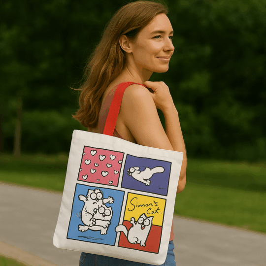 Saco Tote Reutilizável Simon's Cat - 39x37x9 cm, Design Divertido com Simon's Cat, 80% Poliéster e 20% Algodão, Ideal para Uso Diário, Compras ou Passeios, Eco-Friendly, Ótima Prenda para Amantes de Gatos