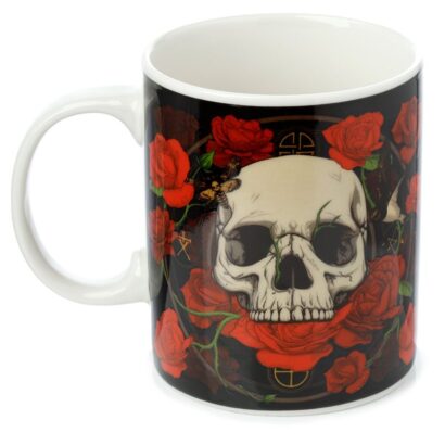 Caneca de Porcelana - Caveiras e Rosas - 300ml, Design Gótico Elegante, Ideal para Estilos Alternativos, Feita de Porcelana de Alta Qualidade, Apta para Micro-ondas, Excelente Prenda para Amantes de Arte Gótica