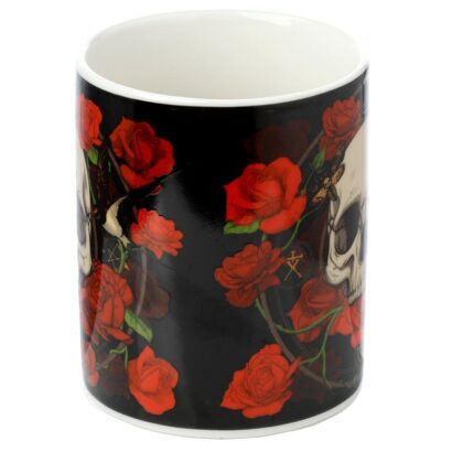 Caneca de Porcelana - Caveiras e Rosas - 300ml, Design Gótico Elegante, Ideal para Estilos Alternativos, Feita de Porcelana de Alta Qualidade, Apta para Micro-ondas, Excelente Prenda para Amantes de Arte Gótica