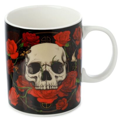 Caneca de Porcelana - Caveiras e Rosas - 300ml, Design Gótico Elegante, Ideal para Estilos Alternativos, Feita de Porcelana de Alta Qualidade, Apta para Micro-ondas, Excelente Prenda para Amantes de Arte Gótica