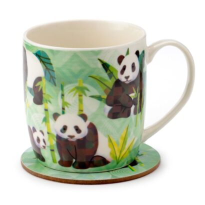 Conjunto Caneca e Base Panda - 300ml, Porcelana e Cortiça, Design Encantador de Panda, Apta para Micro-ondas, Ideal para Amantes de Pandas, Perfeita para Uso Diário, Ótima Opção de Presente, Alta Qualidade