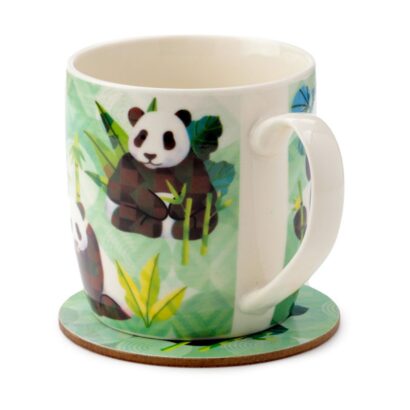 Conjunto Caneca e Base Panda - 300ml, Porcelana e Cortiça, Design Encantador de Panda, Apta para Micro-ondas, Ideal para Amantes de Pandas, Perfeita para Uso Diário, Ótima Opção de Presente, Alta Qualidade