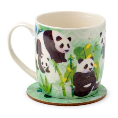 Conjunto Caneca e Base Panda - 300ml, Porcelana e Cortiça, Design Encantador de Panda, Apta para Micro-ondas, Ideal para Amantes de Pandas, Perfeita para Uso Diário, Ótima Opção de Presente, Alta Qualidade