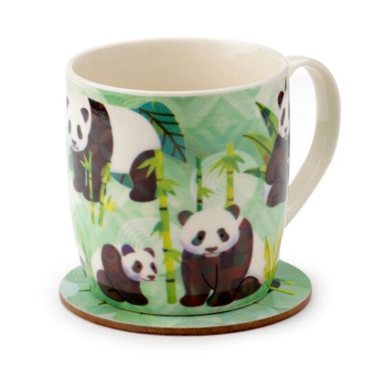 Conjunto Caneca e Base Panda - 300ml, Porcelana e Cortiça, Design Encantador de Panda, Apta para Micro-ondas, Ideal para Amantes de Pandas, Perfeita para Uso Diário, Ótima Opção de Presente, Alta Qualidade