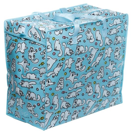 Saco de Arrumação – Simon’s Cat Blue 48x54x28cm – Padrão Elegante, Ideal para Roupas, Brinquedos, Roupa de Capa, Edredon e Acessórios, Dobrável e Portátil, Fácil de Limpar, Organizador Versátil, Lavandaria, Material Resistente, Design Compacto e Prático para qualquer espaço