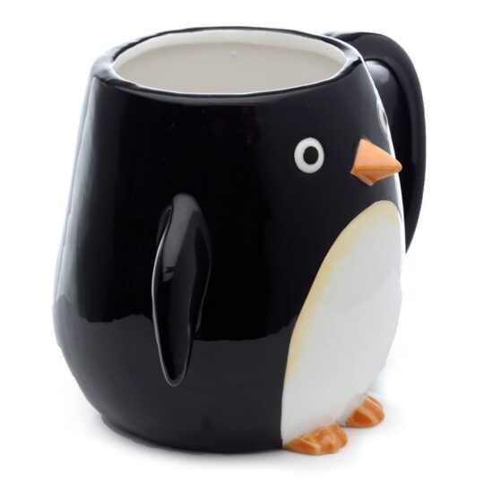 Caneca de Cerâmica Pinguim com Asa Moldada, 540 ml, Feita de Dolomita – Prenda Criativa para Amantes de Animais