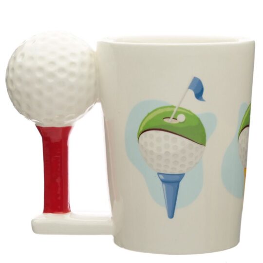 Caneca com Asa em Formato Bola de Golfe e Tee – 12×13 cm, Feita de Cerâmica de Dolomite, Ideal para Amantes de Golfe, Perfeita para Café e Chá, Design Criativo e Divertido, Ótima Prenda para Amigos e Familiares