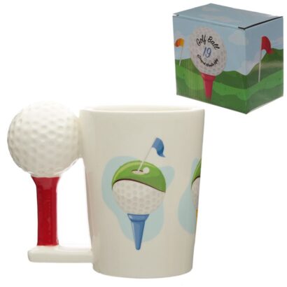 Caneca com Asa em Formato Bola de Golfe e Tee – 12×13 cm, Feita de Cerâmica de Dolomite, Ideal para Amantes de Golfe, Perfeita para Café e Chá, Design Criativo e Divertido, Ótima Prenda para Amigos e Familiares