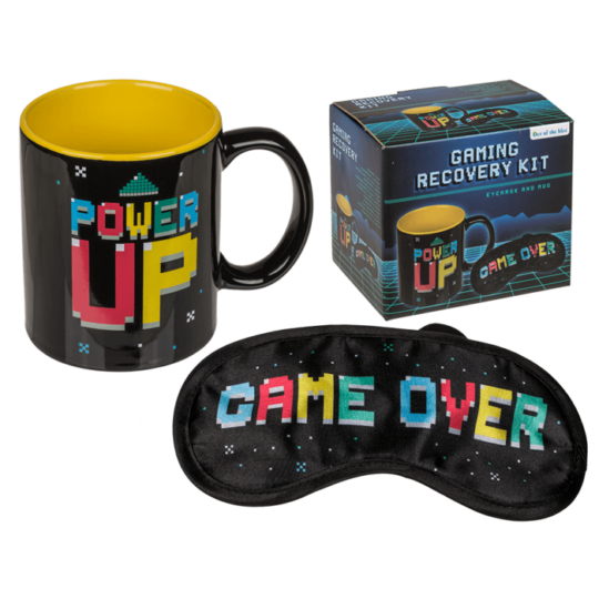 Caneca  330 ml e Máscara de Olhos Game Over – Kit de Recuperação para Gamers - Prenda Perfeita para Amantes de Videojogos