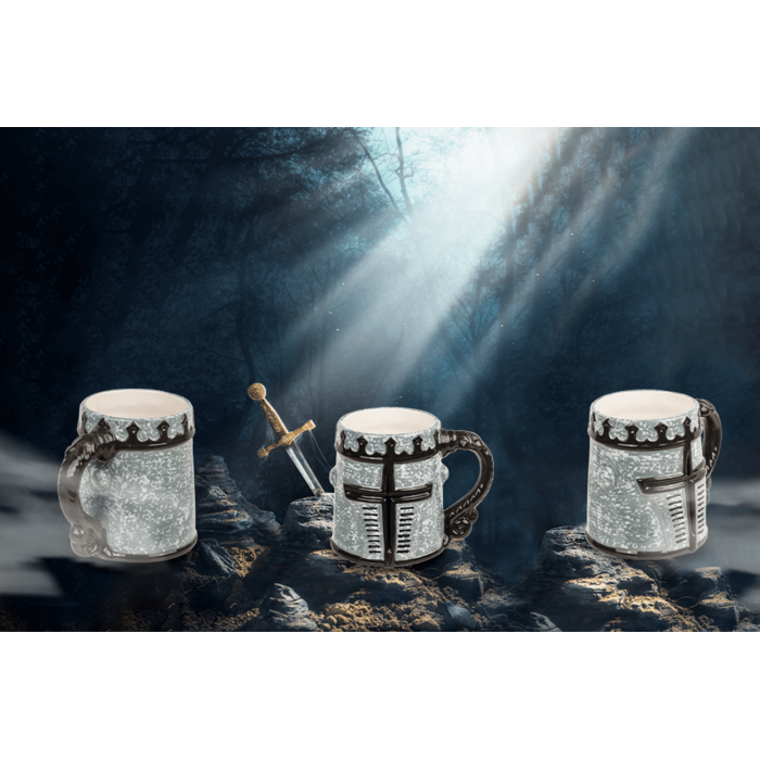 Caneca com Padrão de Armadura Medieval, 14,5 x 11 cm – Prenda Única para Fãs de História, Game of Thrones, House of the Dragon,Cavaleiros