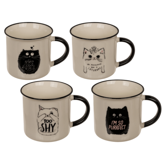 Caneca em New Bone China com Gatos Divertidos e Fofinhos, 250 ml, 9 x 8,5 cm – Prenda Fofa e Elegante para amantes de felinos