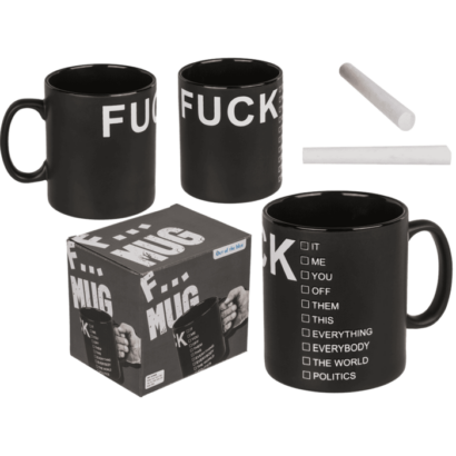 Caneca XL Preta F**K Personalizável com Giz, 1000 ml, 12,5 x 11 cm, Grés (Stoneware) – Prenda Criativa e Divertida