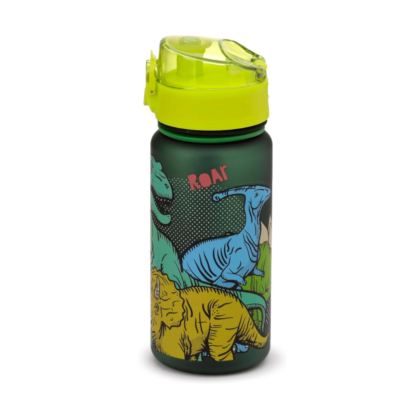 Garrafa Infantil Inquebrável Dinossauros 350 ml com Infusor, Reutilizável, tampa de Botão de Pressão, Indicado para crianças