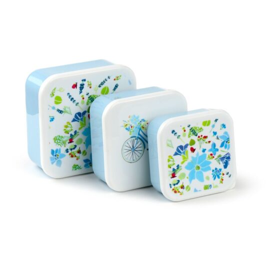 Conjunto de 3 Marmitas – Julie Dodsworth Azul Botanical – Design Floral Elegante, Tamanhos: Pequena (350ml), Média (550ml), Grande (800ml), Material Polipropileno sem BPA, Não Apto para Micro-ondas e Máquina de Lavar Loiça, Ideal para Lanches e Snacks, Ótima Prenda para Amantes de Flores