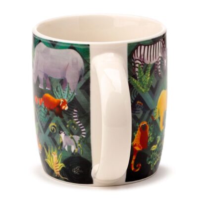 Caneca de Porcelana “Reino Animal” 300ml com Padrão de Animais da Selva – Design Colorido e Elegante, Feita de Porcelana de Alta Qualidade, Apta para Micro-ondas e Máquina de Lavar Loiça, Perfeita para Café e Chá, Ótima Prenda para Amantes da Natureza e Animais