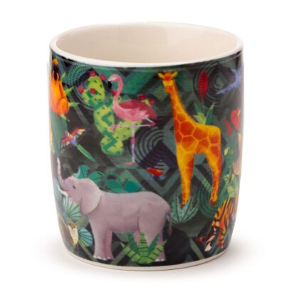 Caneca de Porcelana “Reino Animal” 300ml com Padrão de Animais da Selva – Design Colorido e Elegante, Feita de Porcelana de Alta Qualidade, Apta para Micro-ondas e Máquina de Lavar Loiça, Perfeita para Café e Chá, Ótima Prenda para Amantes da Natureza e Animais