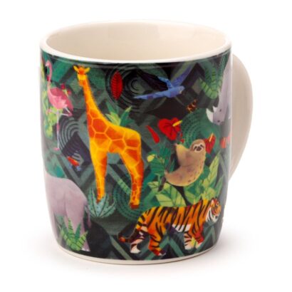 Caneca de Porcelana “Reino Animal” 300ml com Padrão de Animais da Selva – Design Colorido e Elegante, Feita de Porcelana de Alta Qualidade, Apta para Micro-ondas e Máquina de Lavar Loiça, Perfeita para Café e Chá, Ótima Prenda para Amantes da Natureza e Animais