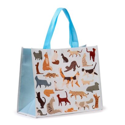 Saco de Compras Garrafas Recicladas Gatos Feline Fine – Feito de RPET, 32.5x40x17cm, Design Criativo de Gatos, Ecológico e Resistente, Ideal para Compras Diárias e Viagens, Pegas de Polipropileno, Leve e Durável, Ótima Opção de Presente para Amantes de Gatos