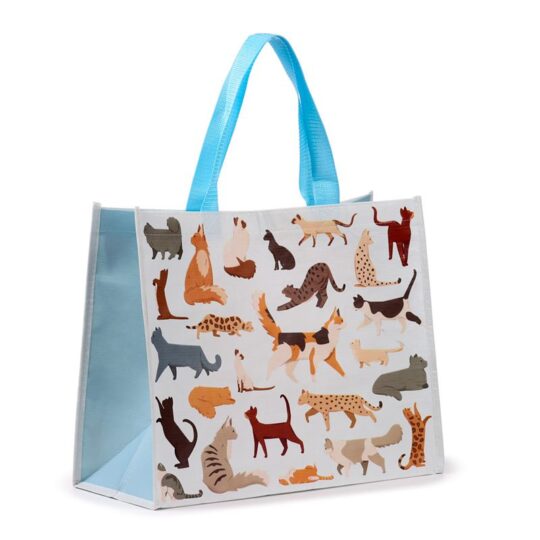 Saco de Compras Garrafas Recicladas Gatos Feline Fine – Feito de RPET, 32.5x40x17cm, Design Criativo de Gatos, Ecológico e Resistente, Ideal para Compras Diárias e Viagens, Pegas de Polipropileno, Leve e Durável, Ótima Opção de Presente para Amantes de Gatos