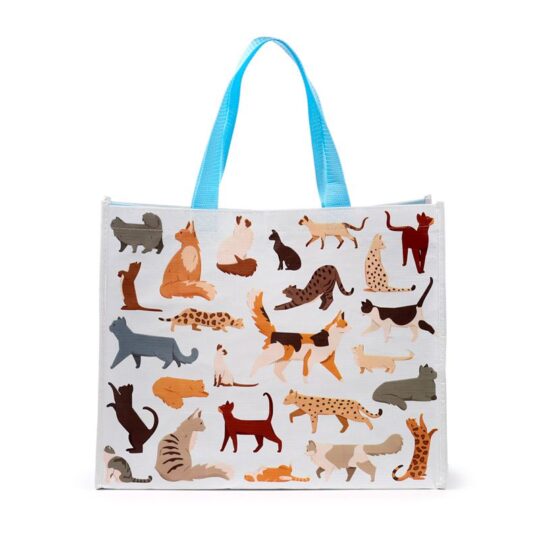 Saco de Compras Garrafas Recicladas Gatos Feline Fine – Feito de RPET, 32.5x40x17cm, Design Criativo de Gatos, Ecológico e Resistente, Ideal para Compras Diárias e Viagens, Pegas de Polipropileno, Leve e Durável, Ótima Opção de Presente para Amantes de Gatos