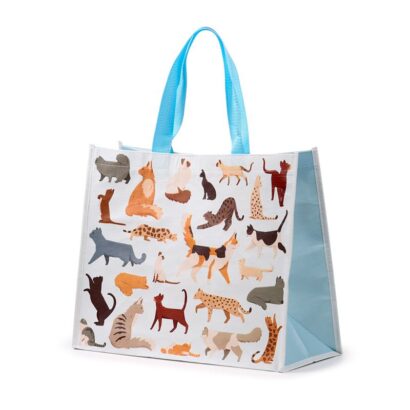 Saco de Compras Garrafas Recicladas Gatos Feline Fine – Feito de RPET, 32.5x40x17cm, Design Criativo de Gatos, Ecológico e Resistente, Ideal para Compras Diárias e Viagens, Pegas de Polipropileno, Leve e Durável, Ótima Opção de Presente para Amantes de Gatos