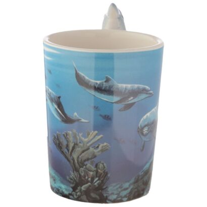 Caneca de Cerâmica com Asa Moldada em Forma de Golfinho, 400 ml – Feita de Dolomita, Design Criativo e Divertido, Não Apta para Micro-ondas ou Máquina de Lavar Loiça, Ótima Prenda para Amantes do Mar