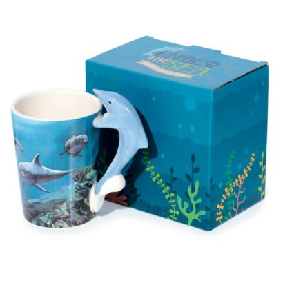 Caneca de Cerâmica com Asa Moldada em Forma de Golfinho, 400 ml – Feita de Dolomita, Design Criativo e Divertido, Não Apta para Micro-ondas ou Máquina de Lavar Loiça, Ótima Prenda para Amantes do Mar