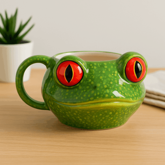 Caneca de Cerâmica em Forma de Cabeça de Rã, 500 ml – Feita de Dolomita, Design Criativo e Divertido, Não Apta para Micro-ondas ou Máquina de Lavar Loiça, Ótima Prenda para Amantes de Animais