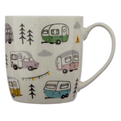 Caneca Caravana – 300ml, Porcelana, Design de Autocaravana, Apta para Micro-ondas e Máquina de Lavar Loiça, Ideal para Amantes Caravanas, Ótima Prenda