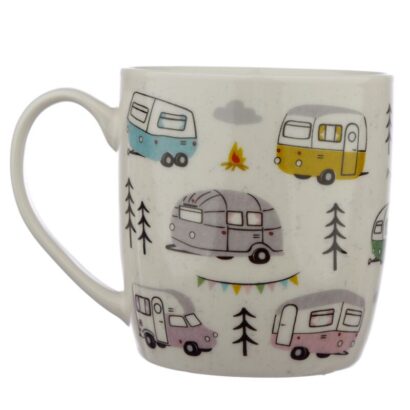 Caneca Caravana – 300ml, Porcelana, Design de Autocaravana, Apta para Micro-ondas e Máquina de Lavar Loiça, Ideal para Amantes Caravanas, Ótima Prenda