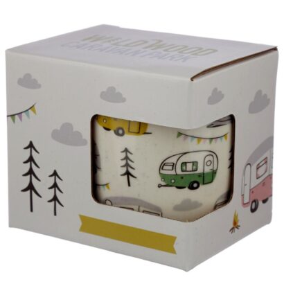 Caneca Caravana – 300ml, Porcelana, Design de Autocaravana, Apta para Micro-ondas e Máquina de Lavar Loiça, Ideal para Amantes Caravanas, Ótima Prenda