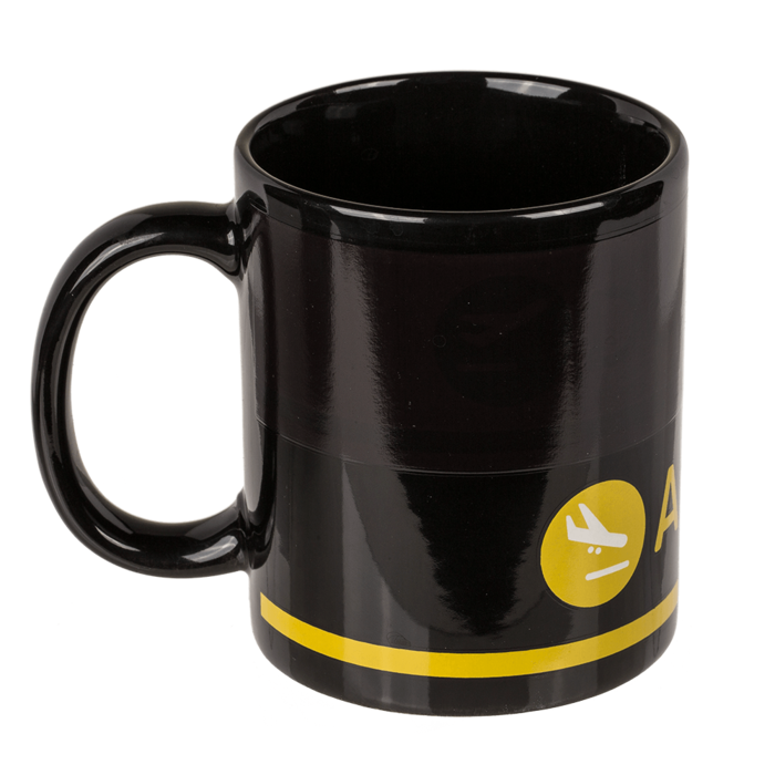 Caneca em Grés – Aeroporto Partidas e Chegadas – Efeito Térmico, Capacidade de 300 ml, Design Exclusivo, Dimensões Aproximadas: 9 × 8,5 cm, Ideal para Café ou Chá, Inclui Caixa de Oferta, Perfeita para Presentear Viajantes e Amantes da Aviação