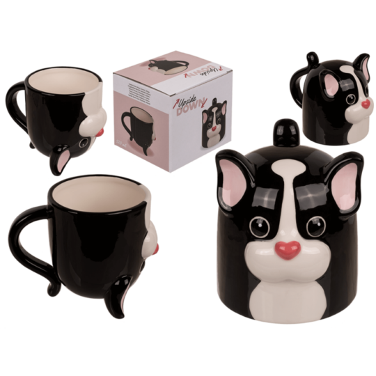 Caneca Cerâmica 2 em 1 - Bulldog – Design Criativo e Divertido, Capacidade de 500 ml, Dimensões Aproximadas: 12 × 14 cm, Ideal para Café, Chá ou Chocolate Quente, Perfeita para Amantes de Cães e Presentes Originais