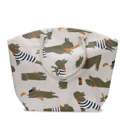 Saco de Praia em Juta – Bulldog Francês – Ecológico, Reutilizável e Espaçoso, Dimensões: 41 × 53 × 15 cm, Ideal para Compras, Praia ou Uso Diário, Design Charmoso para Amantes de Cães