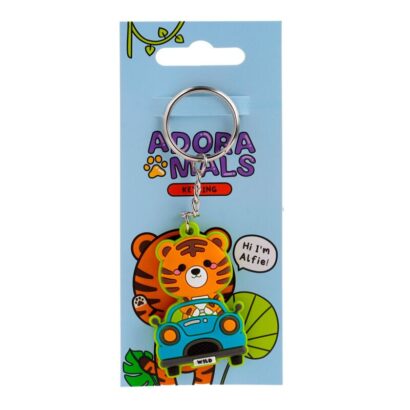 Porta-chaves PVC – Alfie o Tigre Adoramals – Design Divertido e Colorido, Material Durável em PVC e Metal, Dimensões: 5,5 × 3,5 × 0,7 cm (Altura Total: 11 cm), Leve e Prático, Ideal para Crianças e Amantes de Animais