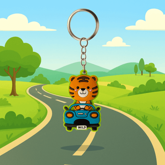 Porta-chaves PVC – Alfie o Tigre Adoramals – Design Divertido e Colorido, Material Durável em PVC e Metal, Dimensões: 5,5 × 3,5 × 0,7 cm (Altura Total: 11 cm), Leve e Prático, Ideal para Crianças e Amantes de Animais