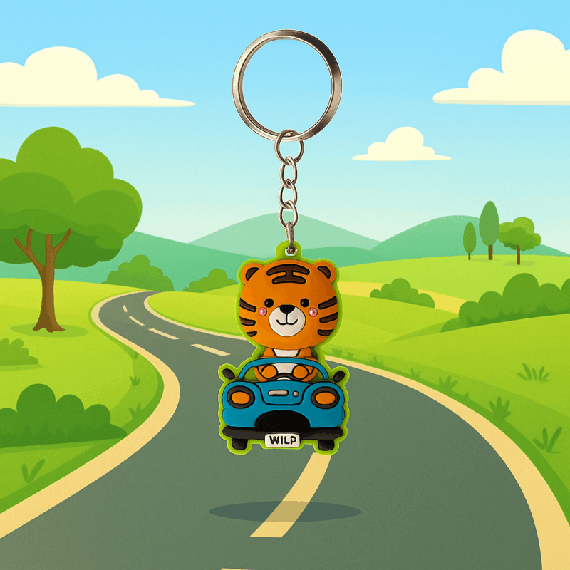 Porta-chaves PVC – Alfie o Tigre Adoramals – Design Divertido e Colorido, Material Durável em PVC e Metal, Dimensões: 5,5 × 3,5 × 0,7 cm (Altura Total: 11 cm), Leve e Prático, Ideal para Crianças e Amantes de Animais