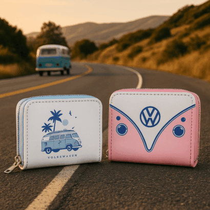 Carteira com Fecho – Volkswagen VW T1 Camper Bus Explore More – Design Oficial VW, Material Durável em PVC e Poliéster Oxford, Dimensões: 8,5 × 11 × 2,5 cm, Compacta e Prática, Ideal para Viagem e Uso Diário